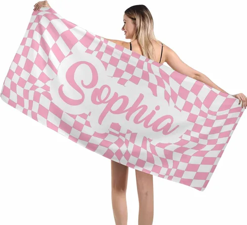 Miniatura 30 de MyPupSocks Toallas de playa para niñas, toallas personalizadas de teñido anudado con nombres para niños y adultos, toallas de playa personalizadas
