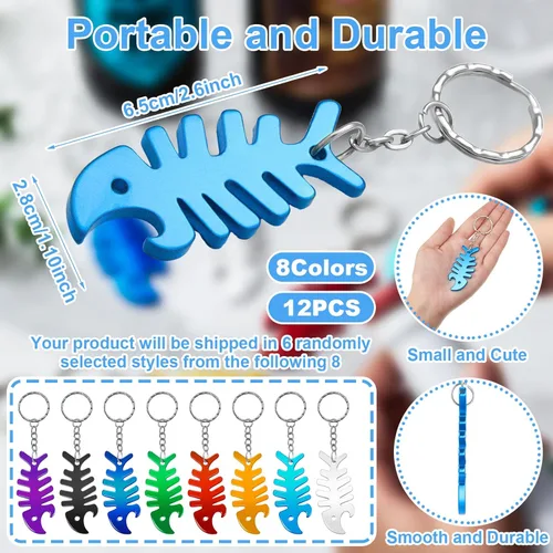 Miniatura 2 de Cunhill Llavero de hueso de pescado, llavero con dije de pez, accesorios para primer cumpleaños, regalos de fiesta, abrebotellas para hombres