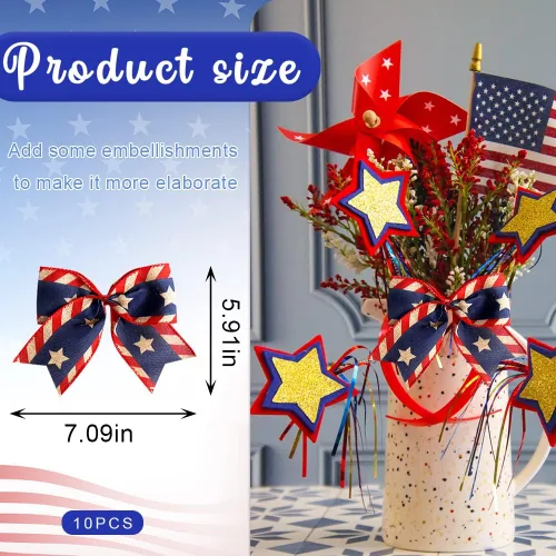 Miniatura 2 de ALIBBON 10 lazos patrióticos para corona, lazos de corona del 4 de julio, lazos de estrella a rayas diagonales, adornos de corona para decoración