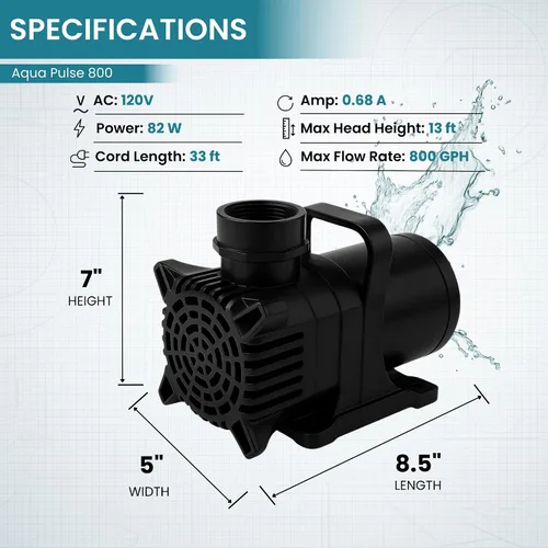 Miniatura 2 de HALF OFF PONDS - Bomba de agua sumergible, bomba de estanque de 800 GPH con cable de alimentación de 33 pies y altura máxima de 13 pies, bomba ultra