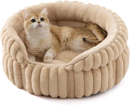 Miniatura 12 de Bedsure ComfyFleece™ - Cama para gatos, lavable y redonda para mascotas para gatos de interior, cama de pana súper suave con parte inferior