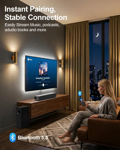 Miniatura 7 de Barra de sonido de 120 W, sistema de sonido envolvente de 2.1 canales para TV, barra de sonido con subwoofer para cine en casa, barra de sonido