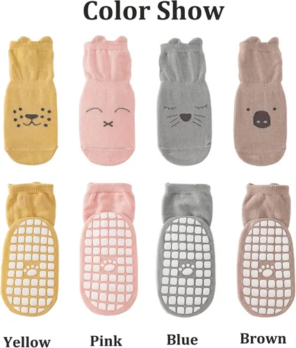 Miniatura 3 de vkxqtep Calcetines antideslizantes para niños pequeños, bonitos calcetines para bebés con empuñaduras para bebés, niños y niñas, 4 pares