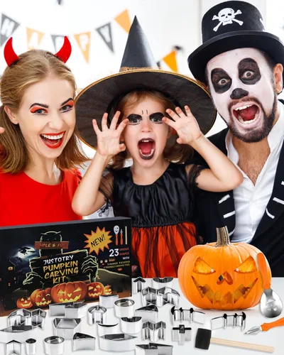Miniatura 6 de JUSTOTRY Kit de tallado de calabaza – Cortadores de galletas con forma de cara de calabaza de Halloween, juego de herramientas fáciles y seguras 23
