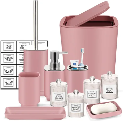 Miniatura 14 de Accesorios de baño verdes, juego de baño de 11 piezas, bandeja, soporte para cepillos de dientes, taza para cepillos de dientes, dispensador