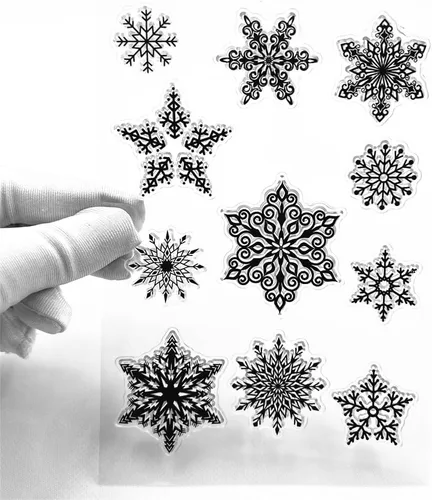 Miniatura 6 de Sellos Transparentes de Palabras de Bendición Navideña Sellos de Silicona para Tarjetas con Sentimientos, Notas Musicales Copos de Nieve Sellos