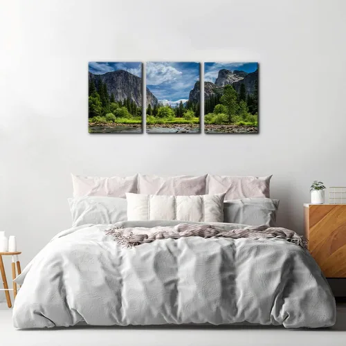 Miniatura 3 de Pacimo 3 Piezas Arte de Pared Verde Pintura Parque Nacional Yosemite Lago de Agua Clara Montañas Árboles Rocas Imágenes Impresiones en Lienzo