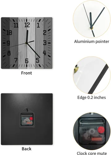 Miniatura 2 de Reloj de pared de madera rústica, negro, gris, blanco, silencioso, sin tictac, reloj de pared cuadrado de madera degradada gris de granja, funciona