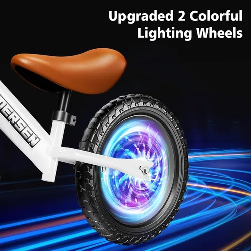 Miniatura 2 de Colorful Lighting - Bicicleta de equilibrio sin pedal de 12 pulgadas, para niños de 24 meses a 5 años de edad, bicicleta ligera de equilibrio Blanco
