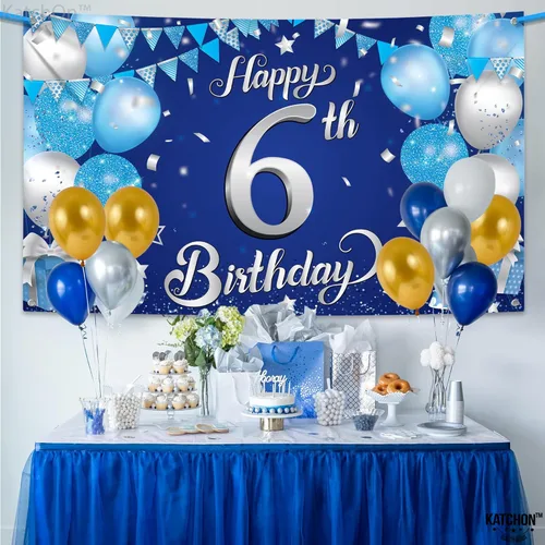 Miniatura 3 de KatchOn, Cartel azul de decoración de cumpleaños número 6, Xtralarge, 72 x 44 pulgadas, pancarta de fondo para decoraciones de feliz cumpleaños
