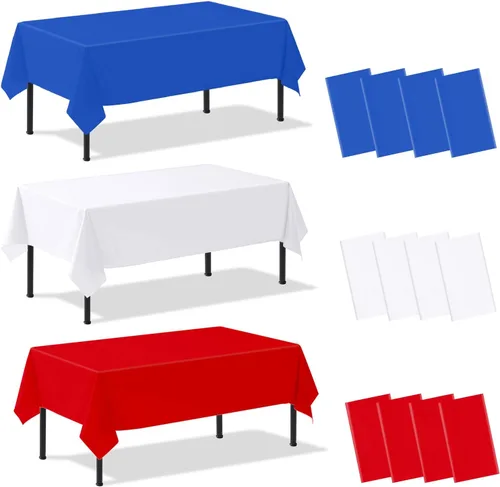 Miniatura 12 de Paquete de 3 manteles de plástico desechables de 54 x 108 pulgadas, color morado claro, azul claro, rosa claro, para mesas de 6 a 8 pies, fiestas