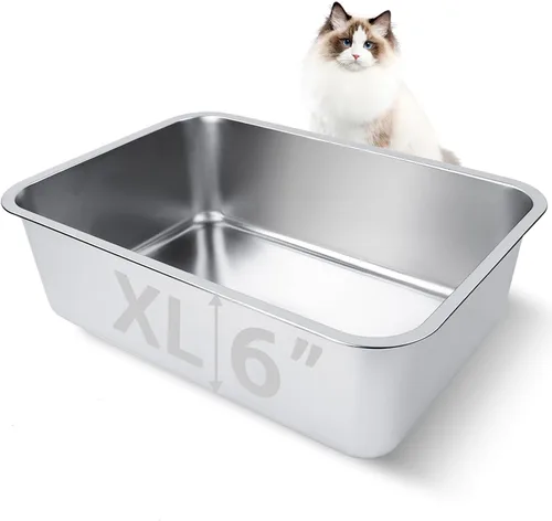 Miniatura 8 de Pequeña caja de arena de acero inoxidable para gatitos, 15.5 x 11.6 x 4 pulgadas, caja de arena de metal para gatitos, a prueba de óxido