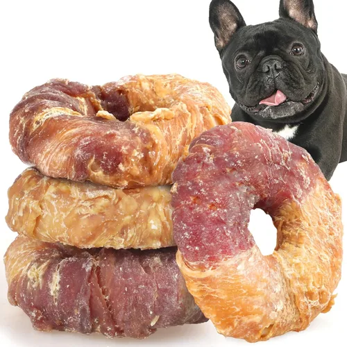 Miniatura 7 de Golosinas para perros de batata, dona de camote envuelta en pollo y patato, sin cuero crudo y sin granos
