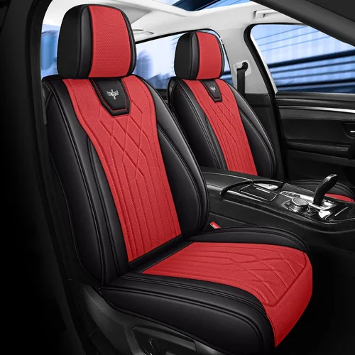 Miniatura 17 de LINGVIDO Funda de asiento de piel sintética (ajuste universal, línea roja negra), funda impermeable para asiento delantero de automóvil, SUV