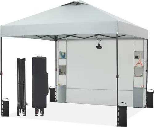 Miniatura 21 de Tunbne - Toldo desplegable de 10 x 10 pies con 1 pared lateral y 6 bolsillos, instalación de un solo empuje, tienda de sombra instantánea con techo