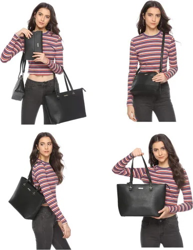 Miniatura 81 de Juego de 4 bolsas modernos para mujer de cuero sintético: bolso tote, bolso de hombro, bolso de mano y cartera.