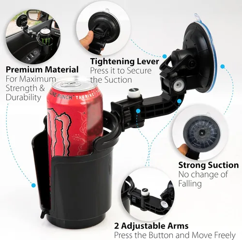 Miniatura 4 de ZONETECH Soporte plegable empotrado para bebidas, organizador de bebidas ajustable para vehículos, color negro de alta calidad