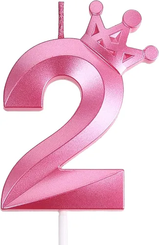 Miniatura 48 de Vela rosa de cumpleaños número 1, decoración temática rosa para fiesta de primer cumpleaños, velas de número 3D diseñadas con corona para decoración
