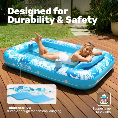 Miniatura 5 de Flotador inflable de bronceado para piscina Sloosh, 70 x 46 pulgadas, flotadores de piscina para adultos con almohada, 4 en 1, balsa de baño de sol
