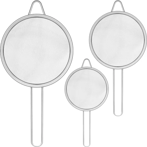 Juego de 3 cucharas de malla fina de acero inoxidable colador de tamiz de acero inoxidable, colador multifuncional para alimentos con mango largo