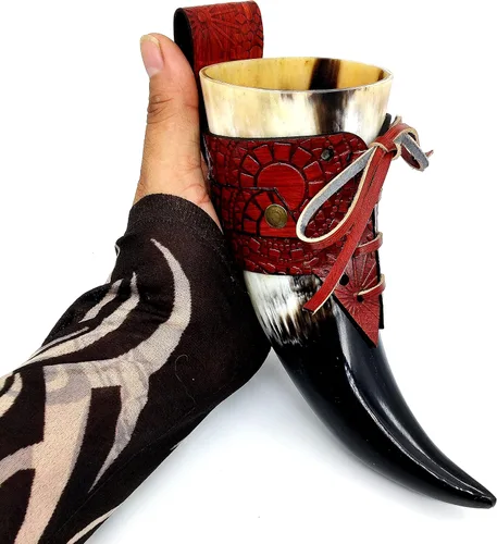 Miniatura 2 de Viking Beber - Taza corta con funda de cuero auténtica y segura para alimentos, sin fugas, taza de cerveza nórdica con capacidad de 8 a 10 onzas