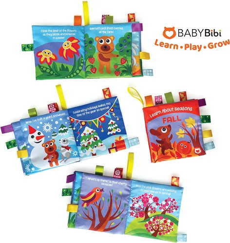 Miniatura 5 de BabyBibi Libros de tela para bebés – Aprende sobre las estaciones, ilustraciones juguetonas, páginas que crujen y personajes lindos, para bebés