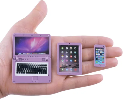 Miniatura 10 de Paquete de 3 mini laptop, tableta y teléfono inteligente para casa de muñecas, accesorios de simulación de computadora para muñeca 1/6 1/12