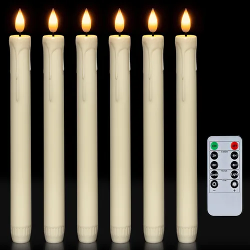 Miniatura 11 de Homemory 3 velas cónicas sin llama con temporizador remoto, velas blancas parpadeantes de 9.6 pulgadas, funciona con pilas, velas LED de plástico