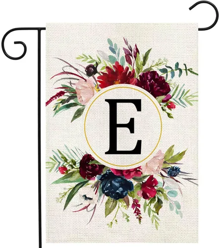 Miniatura 12 de Banderas de jardín con monograma de letra P, bandera de jardín de verano de 12 x 18 pulgadas, banderas florales de doble cara para patio, bandera