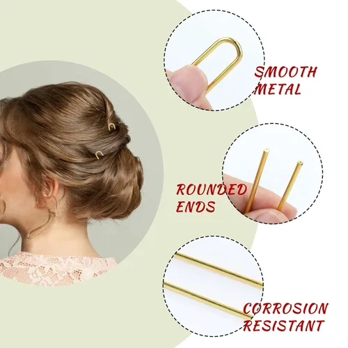 Miniatura 4 de Lawie Paquete de 30 horquillas para el cabello en forma de U de 4 pulgadas, color dorado plateado, palillos para el cabello, palillos largos