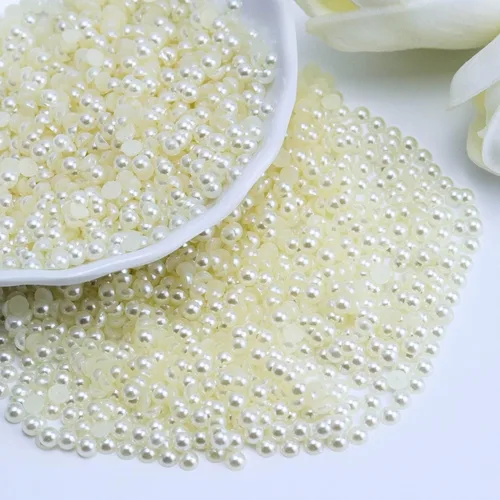 Miniatura 82 de 1500 PIEZAS 4mm Perlas Blancas de Media Parte Plana para Manualidades Joyería Álbum de Recortes Decoración de Uñas, Perlas de Parte Plana para Blanco