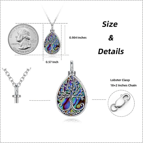 Miniatura 65 de Collar con colgante de urna de cenizas de cremación y árbol de la vida para mujer, plata de ley US1