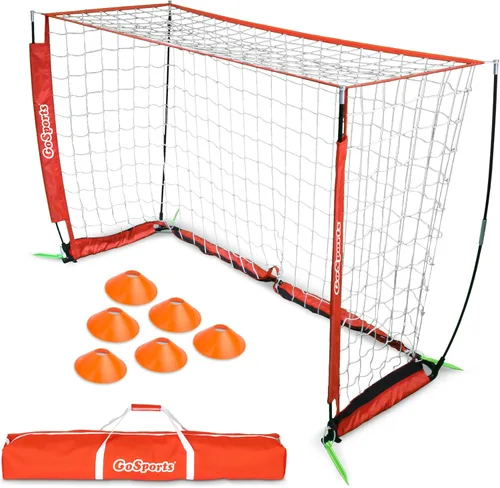GoSports Elite Soccer Goals – Redes de fútbol portátiles de 12 x 6 pies y 6 x 4 pies para juegos o práctica – Incluye 6 conos, funda de transporte y
