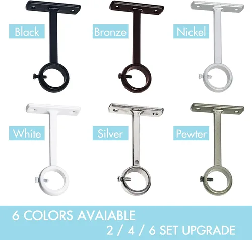 Miniatura 4 de KXLife Soporte de barra de cortina para montaje en techo, soporte resistente para montaje en techo o pared (juego de 2, níquel)