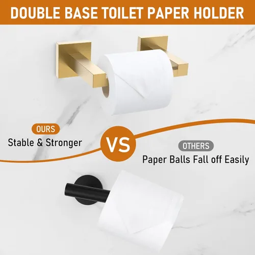 Miniatura 3 de Soporte de pared para papel higiénico, soporte para toallas de papel dorado cepillado, doble base, soporte grande de acero inoxidable para rollo