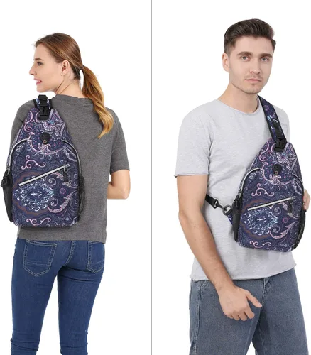 Miniatura 5 de MOSISO Mochila bandolera, bolsa de hombro cruzada con patrón de cuerda, bolsa de hombro cruzada de viaje, textura de tótem base azul marino