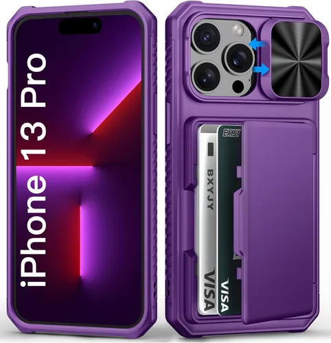 Miniatura 36 de BXYJY Funda tipo cartera para iPhone 15 Pro con tarjetero (4-5 tarjetas) y cubierta deslizante para cámara y soporte, protección contra caídas