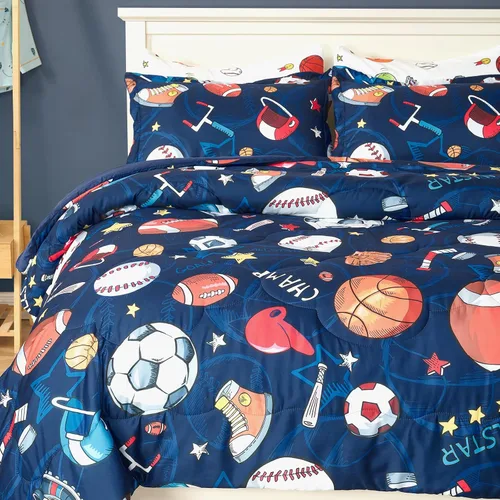 Miniatura 7 de Juego de edredón deportivo de 7 piezas para niños, suave y esponjoso, juego de ropa de cama de béisbol, tamaño individual con diseño de fútbol 3D