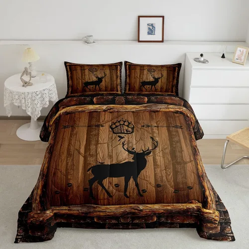 Miniatura 2 de Feelyou juego de ropa de cama con diseño de ciervo para niños y niñas, tamaño twin, con huella de pata de ciervo, juego de edredón ultra suave