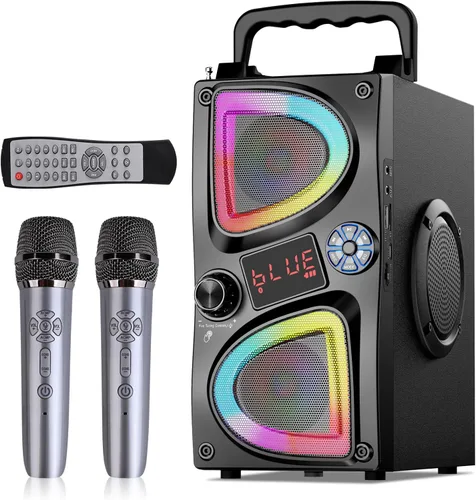 Miniatura 9 de Altavoz Bluetooth, 60W (Pico) Altavoces Inalámbricos Portátiles Pequeños para Fiestas en Casa con Doble Subwoofer de Graves Profundos, Radio, Luces