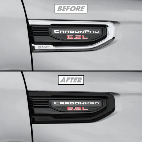 SlickMod Eliminación de Cromo Revestimiento de Vinilo Opaco para Moldura de Guardabarros GMC Sierra 1500 2019-2023 (Negro Brillante, 2. Moldura de
