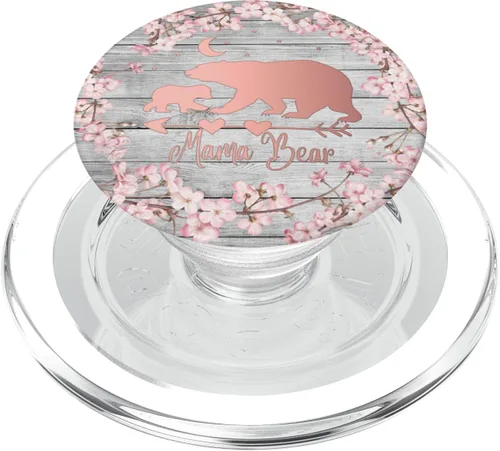 Miniatura 8 de Cherry Blossoms Rose Pink Mama Bear One Cub Vintage Gray PopSockets Grip and Stand para teléfonos y tabletas, Negro