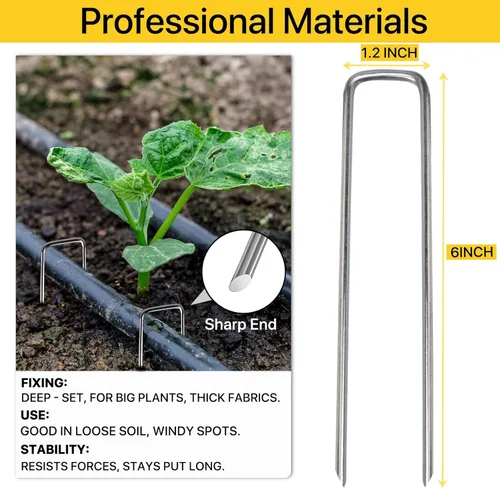 Miniatura 2 de Grapas para Paisajismo de 6 pulgadas, Grapas para Césped Galvanizadas Calibre 11, Estacas de Jardín Resistentes para Asegurar sin Esfuerzo Tela
