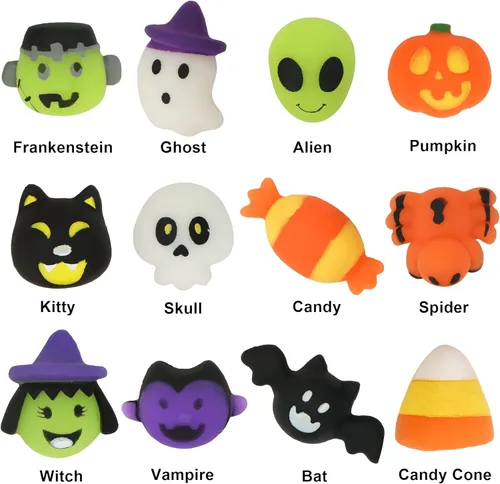 Miniatura 2 de JOYIN 36 piezas de juguetes blandos Mochi de Halloween en bolsas ciegas con 12 personajes de Halloween para aliviar el estrés, bolsa sorpresa