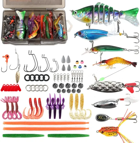 Kit de Caja de Señuelos y Anzuelos de Pesca SMMYMGF, Equipo y Accesorios para Pesca de Agua Salada y Dulce, Incluyendo Señuelo Bionic Swimbait, Caja