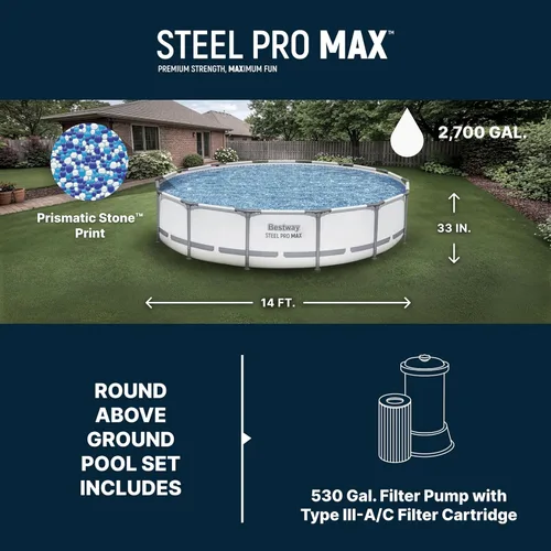 Miniatura 2 de Bestway Steel Pro MAX - Piscina elevada de natación (12 pies x 30 pulgadas) Piscina familiar redonda para patio trasero al aire libre Incluye