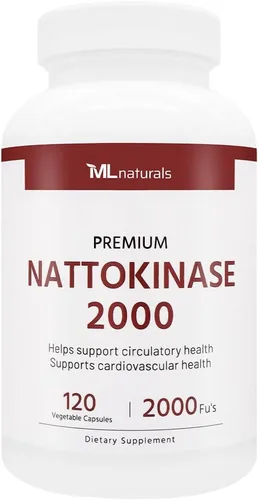 ML Naturals Nattokinase 2000 FU (por porción), 120 cápsulas vegetales, sin OMG, apoya la salud circulatoria y cardiovascular