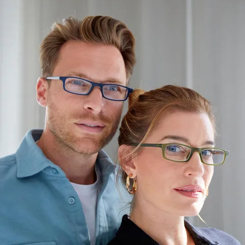 Miniatura 3 de OPULIZE TED - Lentes de lectura para mujeres y hombres, marco mate rectangular, ligero, estrecho, con bisagras de resorte, gris transparente +1.50