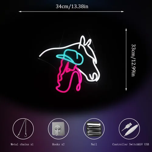 Miniatura 8 de Letrero de neón de caballo vaquera, luz de neón de mujer caballo, luz LED de señora caballo, letrero LED de vida campestre, decoración de pared