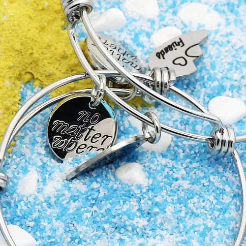 Miniatura 6 de lauhonmin Juego de 2 pulseras dobles de corazón roto con brújula con brújula BBF Best Friends No Matter Where
